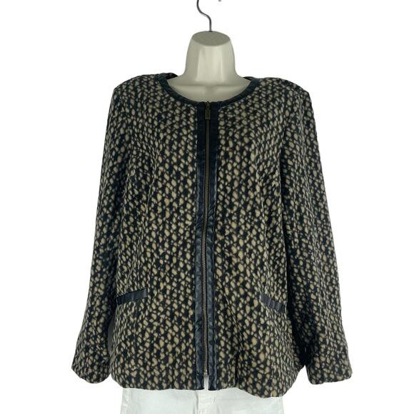 Bob Mackie Fleece Printed Front Zip Long Sleeve Jacket Artsy Brown Size L - Picture 2 of 8